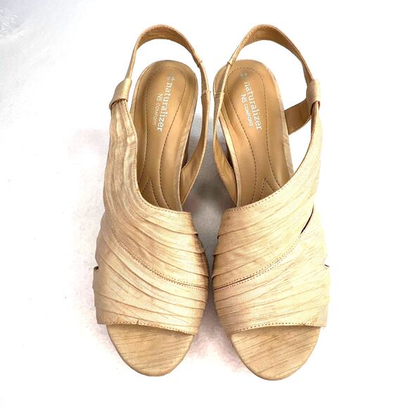 Naturalizer Luliana N5 Comfort Women's 10 Tan Fabric Cork Wedge Platform Sandals - Picture 2 of 12